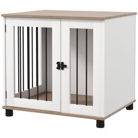 PawHut Dog Crate Furniture, Side Table Indoor Dog Kennel, End Table with Lockable Door for Small and Medium Dogs, Dog Cage, Walnut Brown